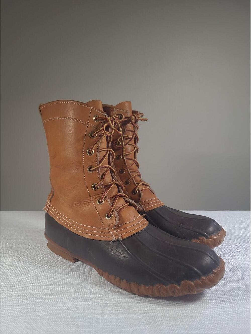 L.L.Bean Maine Hunting Shoe Duck Boots Brown Tan Leather Rubber US 9